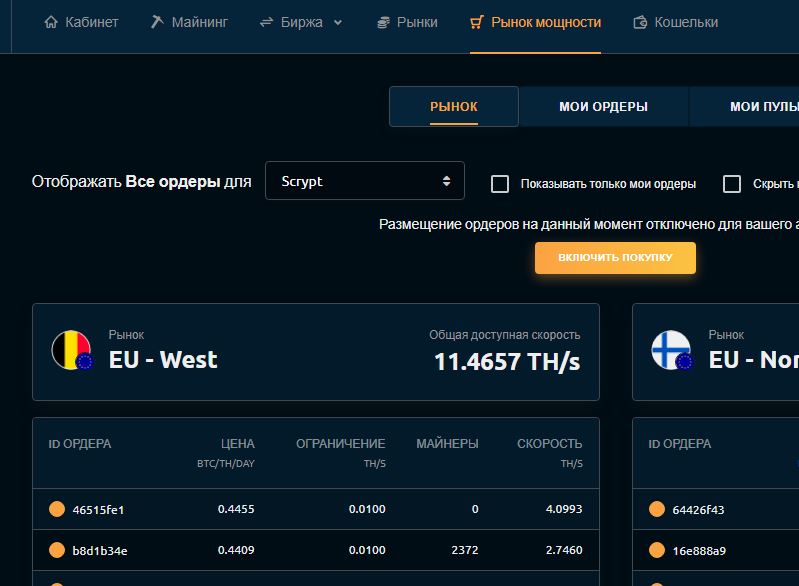 Nicehash рынок мощности